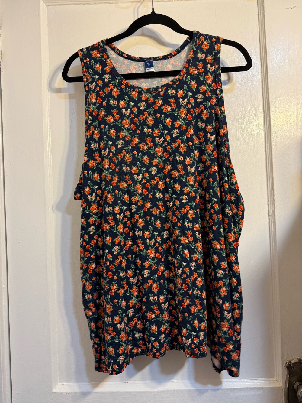 Old Navy Navy Tank Top with Orange Floral Print